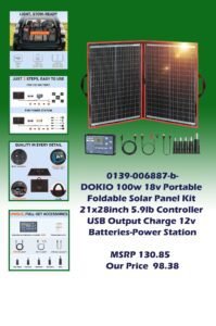 0139-006887-b-DOKIO 100w 18v Portable Foldable Solar Panel Kit 21x28inch 5.9lb Controller USB Output Charge 12v Batteries-Power Station copy